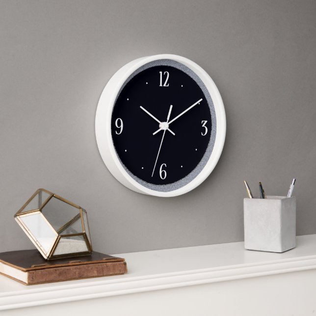 Grey Stone on Black with White Nos>Kitchen Clock (Office)