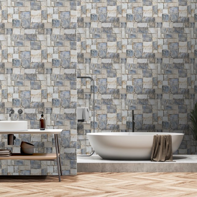 Grey Stone Pattern Wallpaper (Bathroom)