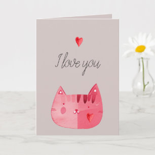 Grey Stone Red Cat Hearts Love You  Card