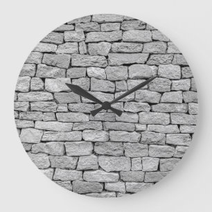 Grey stone wall, abstract background. large clock