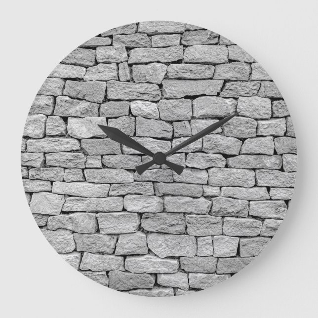 Grey stone wall, abstract background. large clock (Front)