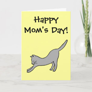 Grey Stretching Cat on Yellow Happy Mum's Day! Card