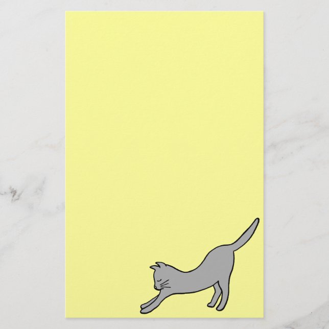 Grey Stretching Cat on Yellow Stationery (Front)