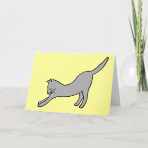 Grey Stretching Cat on Yellow Thank you Card