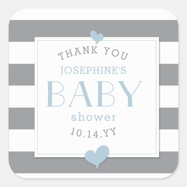 Grey Stripe Baby Shower Thank You Square Sticker (Front)