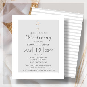 Grey Stripe Christening Budget Invitation
