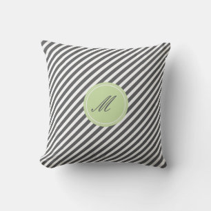 Grey Stripe Monogram Throw Pillow