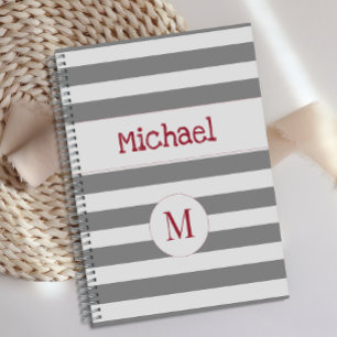 Grey Stripe Red Fire Truck Trendy Monogram Planner