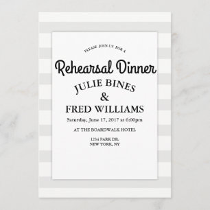 Grey stripe Rehearsal Dinner invitation