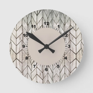 Grey Stripe Vintage Geometric Black and White Round Clock