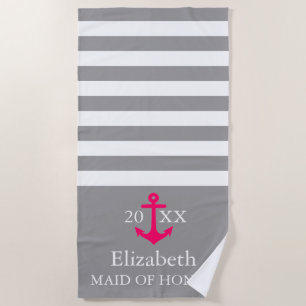 Grey Stripe Wedding Party Nautical Beach Towel