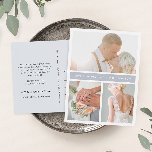 Grey Stripe | Wedding Photo Thank You Postcard (Creator Uploaded)