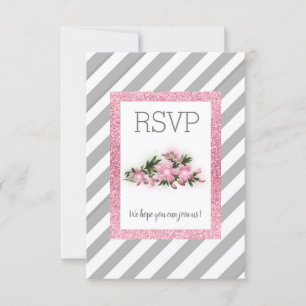 Grey stripe with pink glitter strip rsvp card