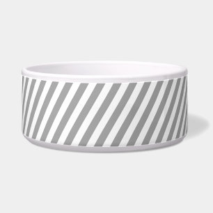 Grey Striped Ceramic Food & Water Dog Bowl