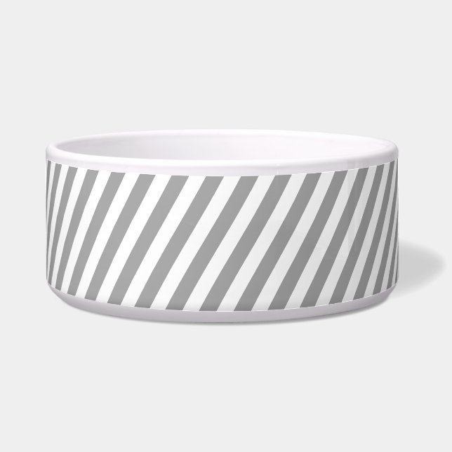 Grey Striped Ceramic Food & Water Dog Bowl (Front)