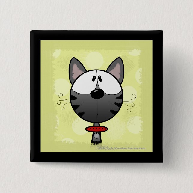 Grey Striped Kitty 15 Cm Square Badge (Front)