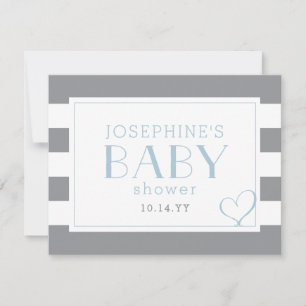 Grey Striped Shower Light Blue Thank You Card