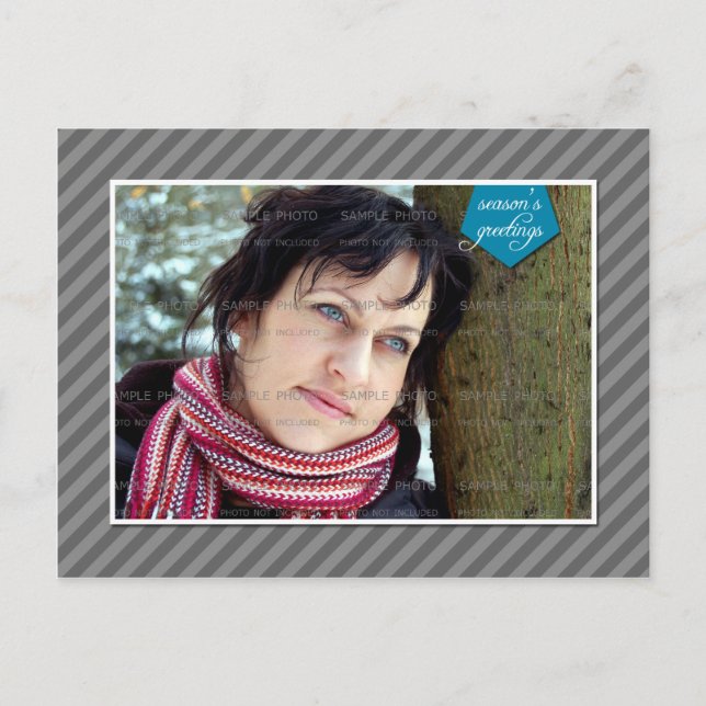 Grey Stripes Banner Striped Christmas Cards Photo (Front)