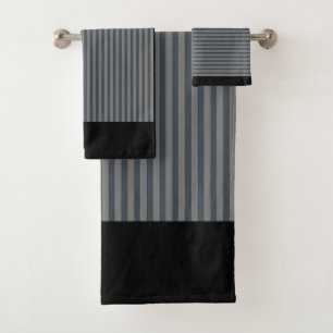 GREY STRIPES BLACK BORDER BATH TOWEL SET