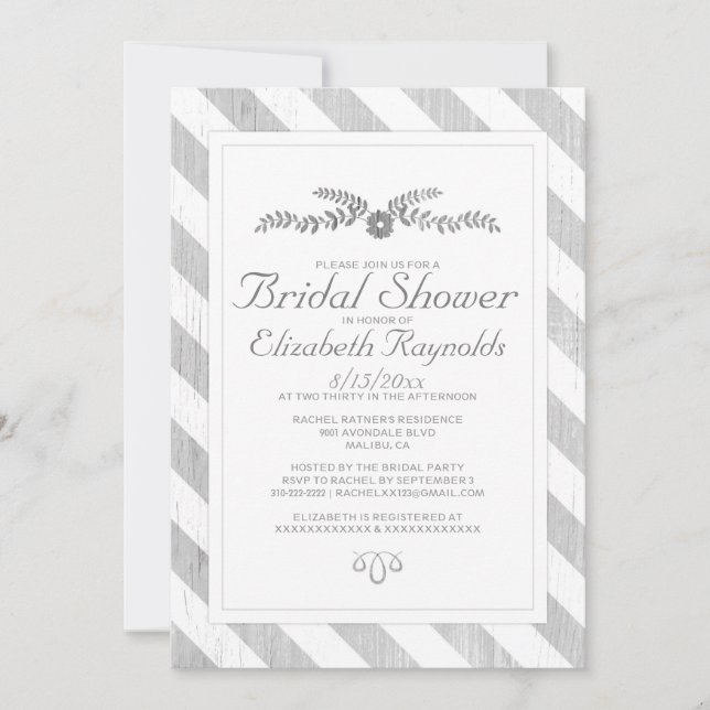 Grey Stripes Bridal Shower Invitations (Front)