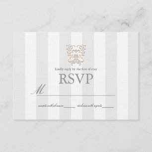 Grey Stripes & Brown Damask Wedding RSVP