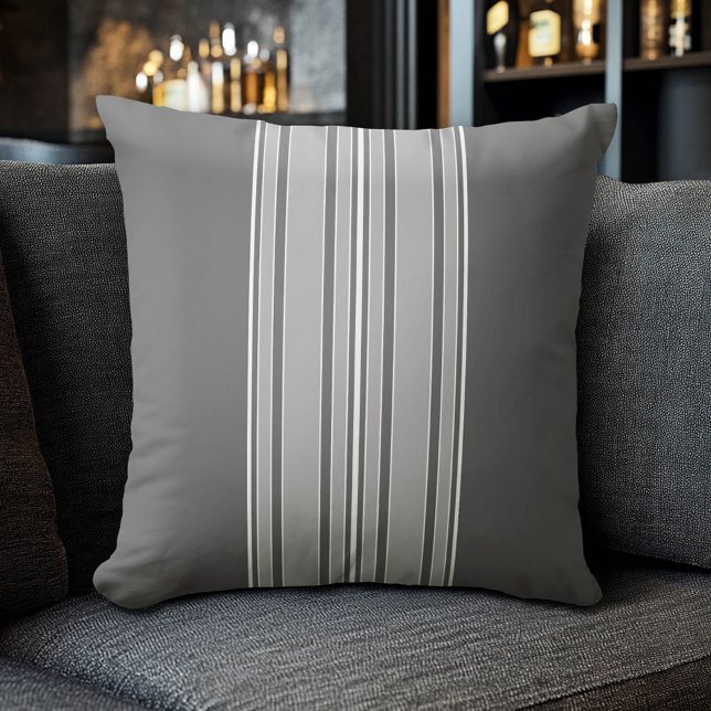 Grey Stripes Centre - Modern Vibe CAN edit colour Cushion (Modern Stripe Pillow)