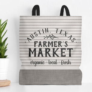 Grey Stripes Custom Farmer's Market Tote Bag
