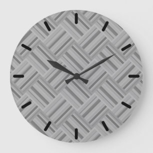 Grey stripes diagonal weave pattern large clock