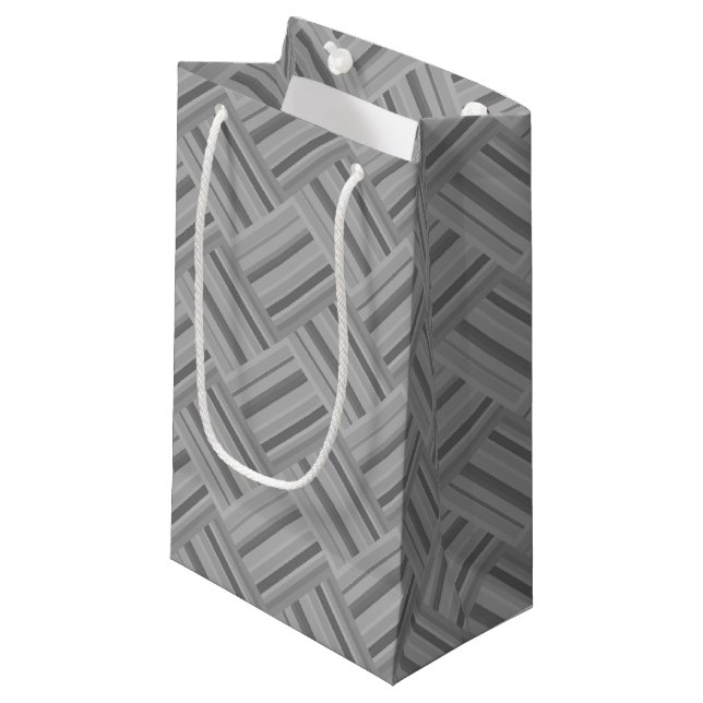 Grey stripes diagonal weave pattern small gift bag (Front Angled)