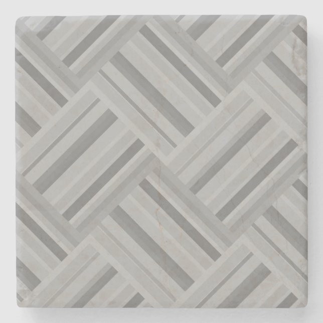 Grey stripes diagonal weave pattern stone coaster (Front)
