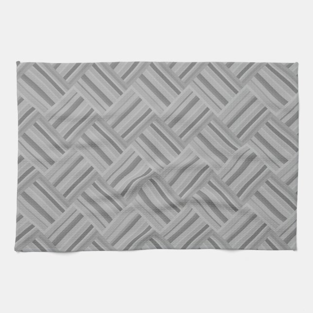 Grey stripes diagonal weave pattern tea towel (Horizontal)