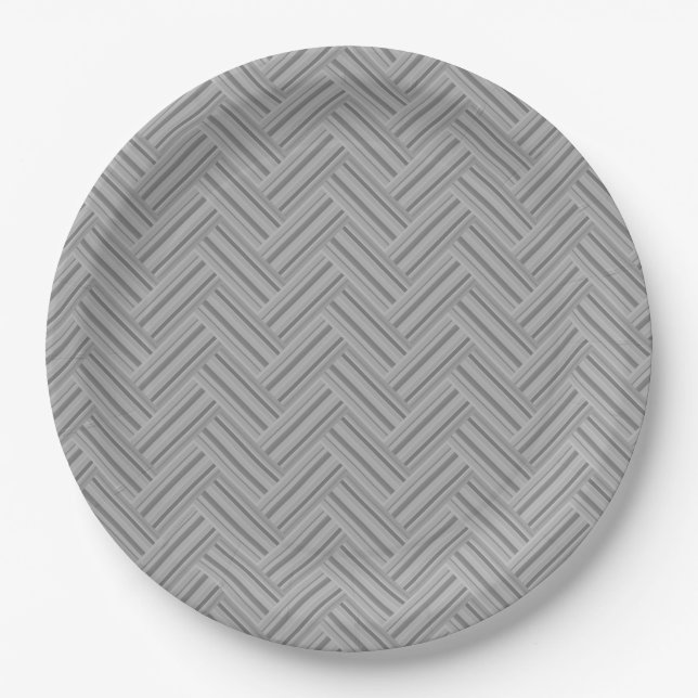 Grey stripes double weave pattern paper plate (Front)