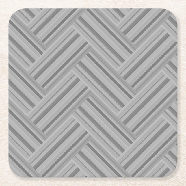 Grey stripes double weave pattern square paper coaster (Front)