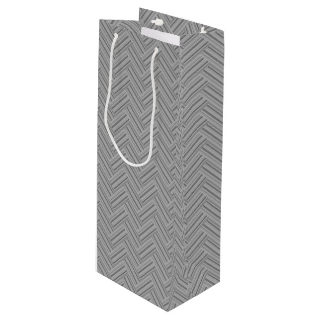 Grey stripes double weave pattern wine gift bag (Front Angled)