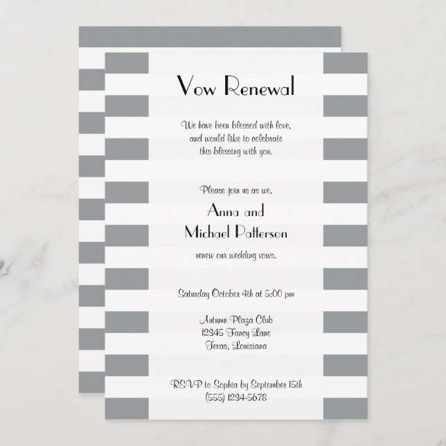 Grey Stripes, Lines, Striped Pattern, Vow Renewal Invitation (Front/Back)