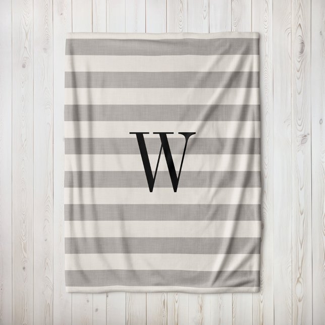 Grey Stripes Monogram | Modern Farmhouse Fleece Blanket (Creator Uploaded)