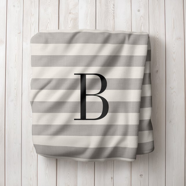 Grey Stripes Monogram | Modern Farmhouse Sherpa Blanket (Creator Uploaded)