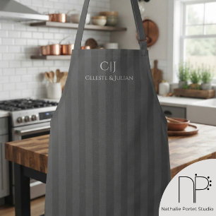 Grey Stripes Monogram Wedding Apron