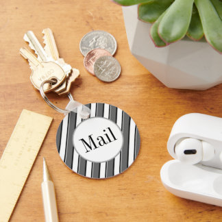 Grey Stripes on White Editable Mail Key Keychain