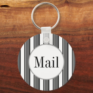 Grey Stripes on White Editable Mail Key Keychain