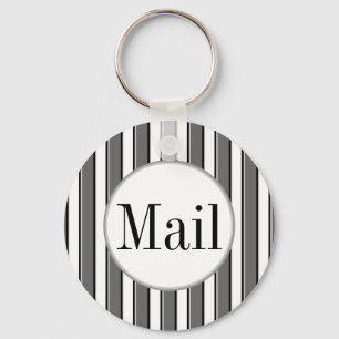 Grey Stripes on White Mail Key Keychain