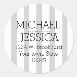 Grey Stripes Personalised name and address Classic Round Sticker