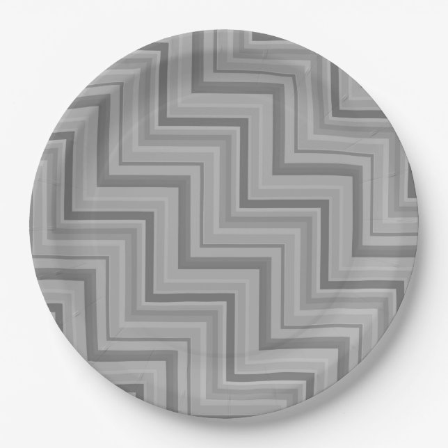 Grey stripes stairs pattern paper plate (Front)