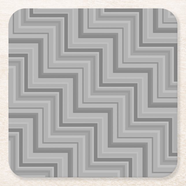 Grey stripes stairs pattern square paper coaster (Front)