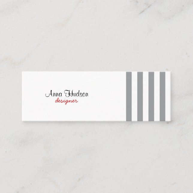 Grey Stripes, White Stripes, Striped Pattern Mini Business Card (Front)