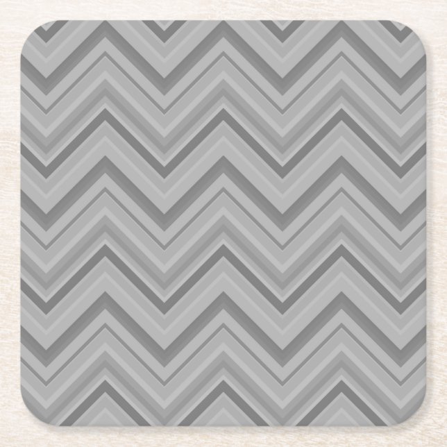 Grey stripes zigzag pattern square paper coaster (Front)