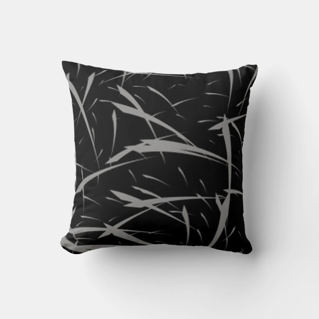Grey Strokes w Black background Pillow (Front)