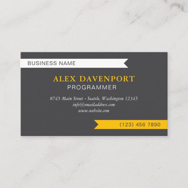 Grey & Strong Yellow Guidon Pennant Any Profession Business Card (Front)