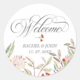 Grey Stylish Calligraphic Script Welcome Wedding Classic Round Sticker