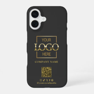 Grey Stylish Minimalist Business Logo & QR Code iPhone 16 Case